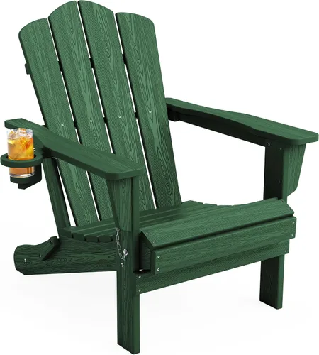 Miniatura 45 de KINGYES Silla plegable Adirondack, sillas de patio HDPE para todo clima, silla de césped con textura de madera para junto a la piscina, patio Aruba