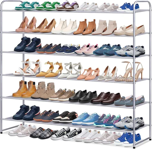 Miniatura 11 de KIMBORA Zapatero largo de 4 niveles para el piso del armario, estante ancho para zapatos, organizador de almacenamiento de 30 pares apilables, Negro