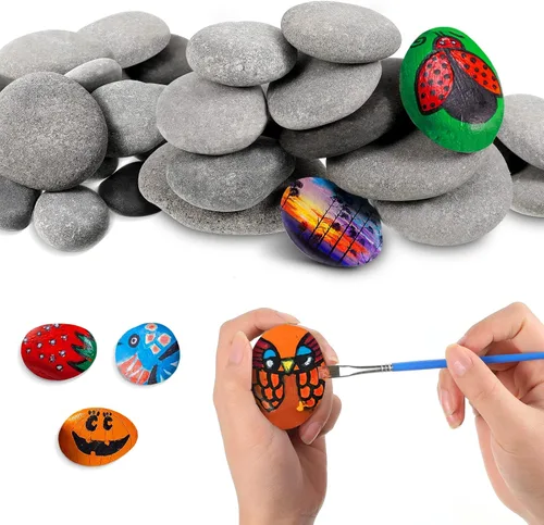 Miniatura 4 de Nuanchu 48 rocas de río para pintar rocas planas naturales lisas de 1.2 a 3.15 pulgadas, tamaño surtido para pintar y manualidades, tiempo familiar