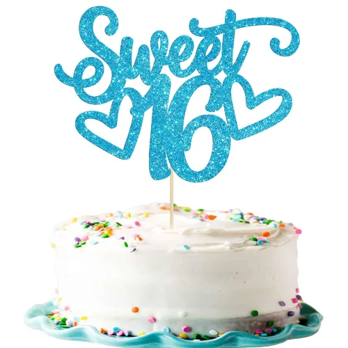 Miniatura 23 de Gyufise 1 Pieza Dulce Adolescente 16 Decoración para Pastel con Purpurina Palillo de Pastel de 16 Cumpleaños para Brindis por 16 Años de Edad