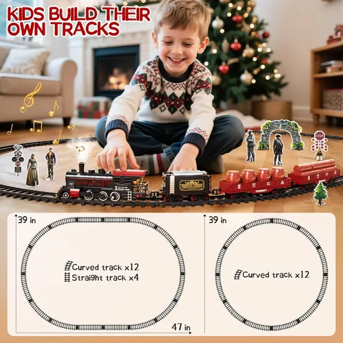 Miniatura 6 de Conjunto de Tren para Niños Pequeños de 2-4 años, Trenes Eléctricos con Vía, Humo, Luz, Sonido y Escena, Conjuntos de Tren de Navidad para Alrededor