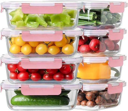 Miniatura 9 de Paquete de 8 recipientes de vidrio grandes para preparación de comidas de 36 onzas con tapas, recipientes de almacenamiento de alimentos de vidrio
