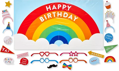 Miniatura 10 de American Greetings Suministros para fiesta de cumpleaños de arco iris, kit de pancarta (7 piezas)