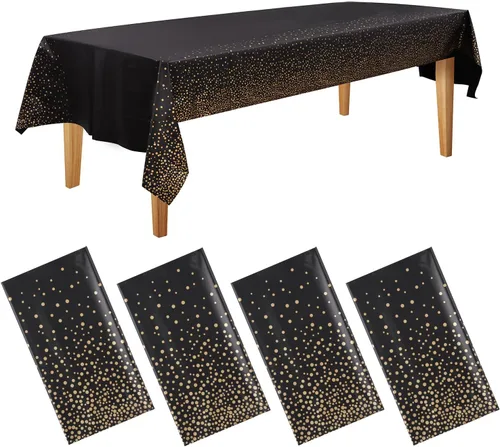 Miniatura 12 de Paquete de 4 manteles desechables en blanco y negro de 54 x 108 pulgadas, resistentes, impermeables, fundas de plástico rectangulares con diseño