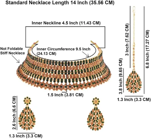 Miniatura 3 de Efulgenz Crystal Neckalce Set Rhinestone Brown Wedding Bridal Choker Austrian Necklace Earrings with Maang Tikka Head Chain Indian Bollywood Jewelry
