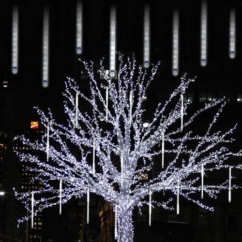 Miniatura 15 de LJLNION Luces de Lluvia de Meteoros, Luces de Navidad de Carámbanos para Exteriores de 12 Pulgadas, 8 Tubos 288 LED Luces de Carámbano Luz de Nieve
