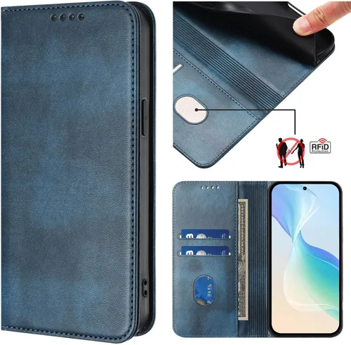 Miniatura 4 de Funda compatible con Motorola Moto E22 4G, compatible con Motorola Moto E22i 4G Card Slotting Wallet Phone Funda de cuero azul