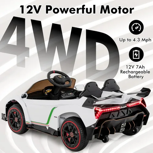 Miniatura 2 de INFANS Auto a batería para niños de 2 plazas, 12V 4WD con licencia Lamborghini Veneno con puertas hidráulicas, modo de balanceo, velocidades Blanco