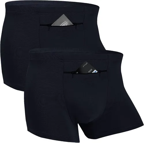 ANLINKSHINE Paquete de 2 calzoncillos tipo bóxer de viaje para hombre con bolsillo frontal secreto, a prueba de carteristas, color negro