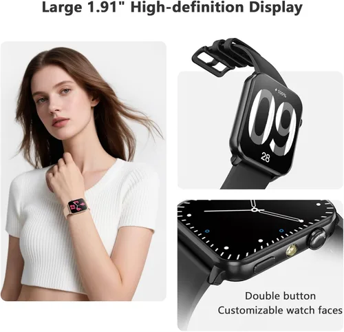 Miniatura 2 de Blackview Reloj inteligente para mujer, 1.91 pulgadas, pantalla táctil HD, con linterna, notificaciones Bluetooth, hacer llamadas, frecuencia