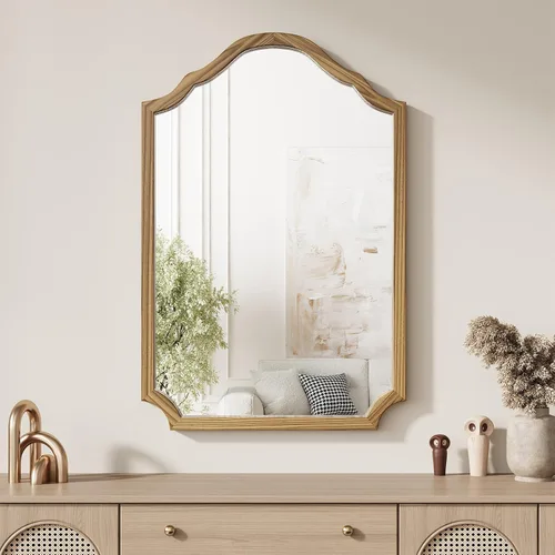 Miniatura 9 de ULIKE Espejo rectangular de madera con marco de cuentas de madera natural, 24 x 36 pulgadas, espejo de pared rústico de granja para baño, guardería