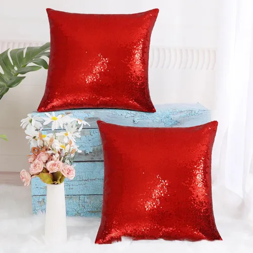 Miniatura 5 de SquarePie Juego de 4 fundas de almohada de lentejuelas de 18 x 18 pulgadas, fundas decorativas de color rojo con purpurina para bodas, fiestas