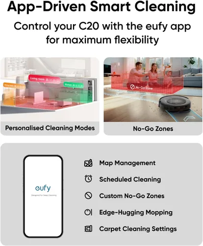 Miniatura 7 de eufy Robot aspirador Omni C20, 7,000 Pa, 60 días de autovaciado, lavado automático de trapeador, secado automático, 3.35 pulgadas ultra delgado