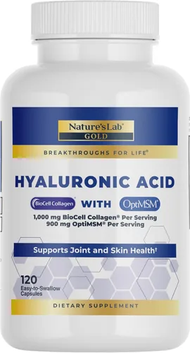 Nature's Lab Ácido hialurónico con colágeno Biocell y MSM – hidratación de la piel, salud de las articulaciones, 120 cápsulas (suministro de 40 días)