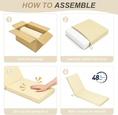 Miniatura 6 de BPS Paquete de 2 cojines para tumbonas de 72 x 22 pulgadas, resistentes a la decoloración y al agua, funda extraíble y correas ajustables para tomar