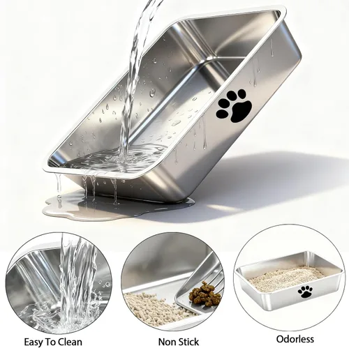 Miniatura 5 de Caja de arena de acero inoxidable para gatos, pequeña bandeja de arena de metal para gatitos, bandeja de arena para interiores, suministros
