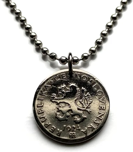 Miniatura 2 de 1928 Checoslovaquia 20 Haleru moneda colgante León checo Escudo eslovaco Praga Brno Bratislava Ostrava Bohemia Moravia Puente de Carlos Karlstejn