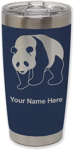 Miniatura 39 de LaserGram Vaso aislado al vacío de 20 onzas, oso panda, grabado personalizado incluido (negro)