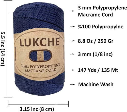 Miniatura 3 de Cuerda de macramé de poliéster premium de 3 mm (134.5 metros), (250 g) 100% cuerda de macramé de polipropileno, hilo de crochet de color para Azul