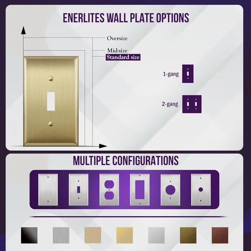 Miniatura 97 de ENERLITES Placa de Pared Metálica para Interruptor de Luz de Palanca, Acero Inoxidable 201, Resistente a la Corrosión, Tamaño Estándar 1-Gang 4.50