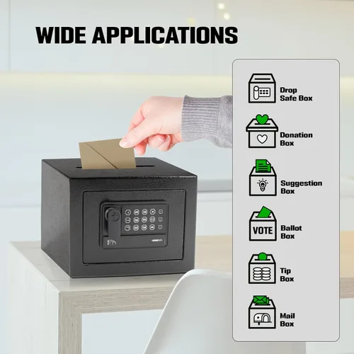 Miniatura 7 de Mini caja de seguridad electrónica personal, pequeña caja de seguridad con teclado digital y llaves de anulación manual, caja de acero de 0.2 pies