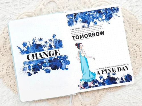 Miniatura 4 de WT Cinta ancha de PET azul cobalto, rollo individual, diseños originales, decoraciones florales, adhesivo transparente claro, diario basura