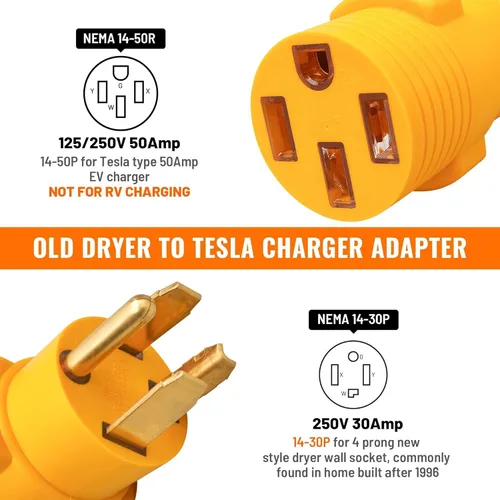 Miniatura 2 de MECMO Adaptador de cargador EV de nivel 2 de 14-30P a 14-50R, adaptador de cargador de secadora de 4 clavijas a cargador EV de 30 A