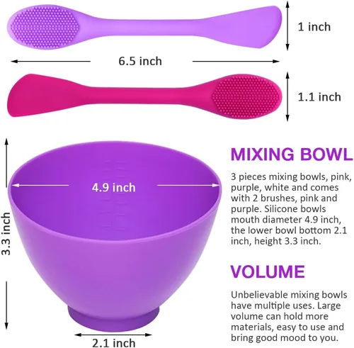 Miniatura 2 de 3 cuencos grandes para mezclar con 2 cepillos de silicona para máscara facial, juego de cuencos para mascarilla facial, cuenco reutilizable para 3