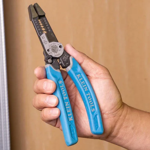 Miniatura 4 de Klein Tools K12035L Klein-Kurve - Cortadores de alambre, fabricados en EE. UU., herramienta resistente para pelar cables con bloqueo, 8-20 AWG