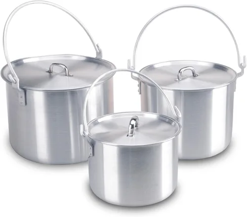 Miniatura 7 de AceCamp Juego de ollas de cocina ligeras de aluminio anidadas con tapa y mango plegable - 4L, 8L, 12L