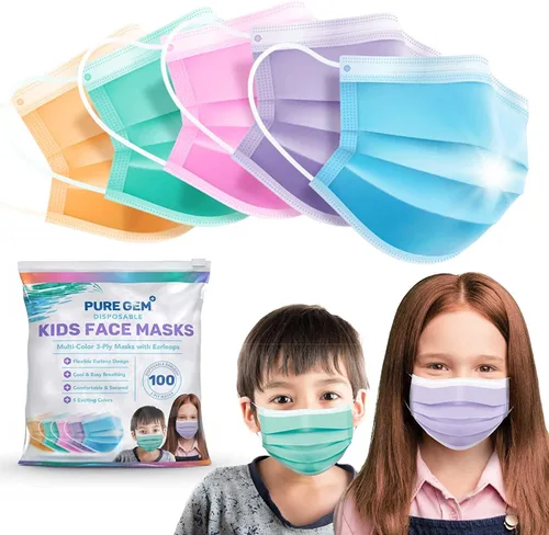 Miniatura 3 de [Pack Of 100] kids Disposable Face Masks Boys and Girls 3-Ply Masks Facial Cover For Childcare, School (Colorful)