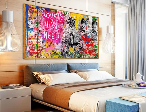 Miniatura 14 de JKWALL77 Lienzo de graffiti para dormitorio, arte de pared gaming para chicos adolescentes, pintura abstracta, arte pop, decoración moderna de pared