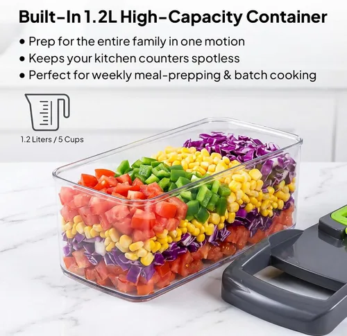 Miniatura 2 de Pro-Series 16 en 1 picadora de verduras y mandolina - Picadora de alimentos resistente con recipiente de 1.2 L, cuchillas de acero inoxidable