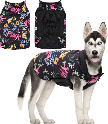 Miniatura 8 de CuteBone - Abrigo de invierno para perros, chaleco reversible impermeable y resistente al viento, chaqueta gruesa ajustable para clima frío