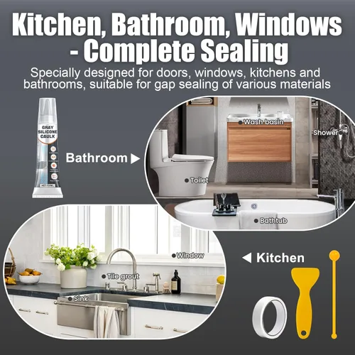 Miniatura 4 de JAOJAO Calafateo de silicona gris, sellador de calafateo impermeable con raspador y calcomanía, curado rápido para baño, cocina, ventanas y uso