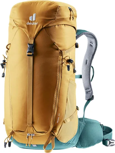Deuter Mochila Trail de 30L para ciclismo, senderismo y senderismo con ajuste estrecho, marco en U y transpirabilidad superior, almendra-profundo