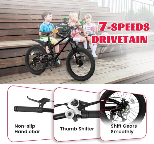 Miniatura 9 de Bicicleta de montaña para niños de 20 pulgadas, bicicleta de montaña para niños y niñas de 8 a 12 años, 7 velocidades para adolescentes, bicicletas