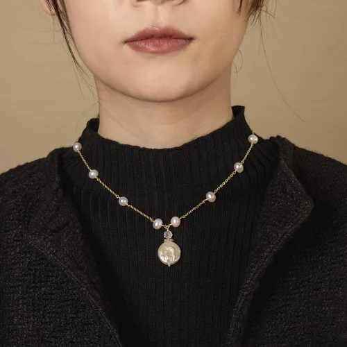 Miniatura 3 de InzheG Gargantilla de perlas de agua dulce, ajustable, chapada en oro de 14 quilates, hecha a mano, cadena de perlas barrocas cultivadas, collar