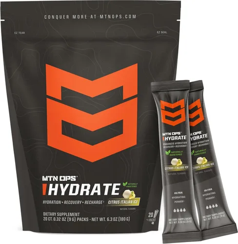 Miniatura 9 de MTN OPS Hydrate Electrolytes - Mezcla de bebida en polvo, 20 paquetes de electrolitos individuales para llevar con más de 1000 mg de electrolitos