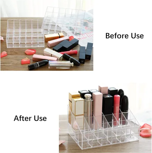 Miniatura 4 de Soporte para lápiz labial de 24 espacios, organizador de lápiz labial acrílico transparente y estante de exhibición para cosméticos, organizador
