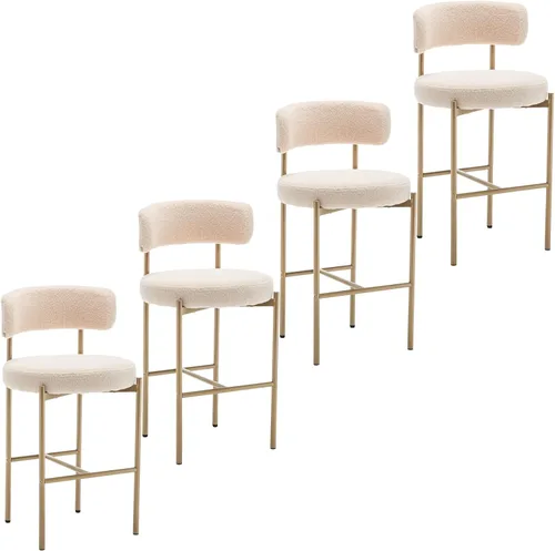 Miniatura 8 de Cinxzar Taburetes de Bar Boucle Juego de 2, Taburetes de Bar de Altura de Mostrador Beige con Respaldos, Taburetes Modernos para Isla de Cocina