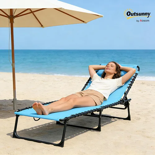 Miniatura 2 de Outsunny Tumbona plegable, silla de bronceado para patio, tumbona para exteriores con respaldo reclinable de 4 posiciones, asiento de malla Azul