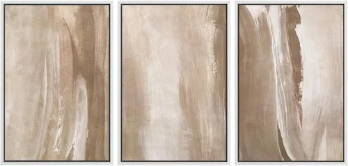 Miniatura 397 de SIGNWIN Lienzo enmarcado para pared, arte con pinceladas de flujo neutro en tonos beige abstractos, ilustraciones, arte moderno, decorativo