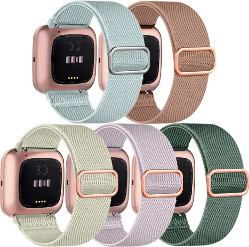 Miniatura 17 de Paquete de 5 bandas compatibles con Fitbit Versa 2 para mujeres/Versa Lite/SE, suave banda de nylon trenzada ajustable para un solo bucle