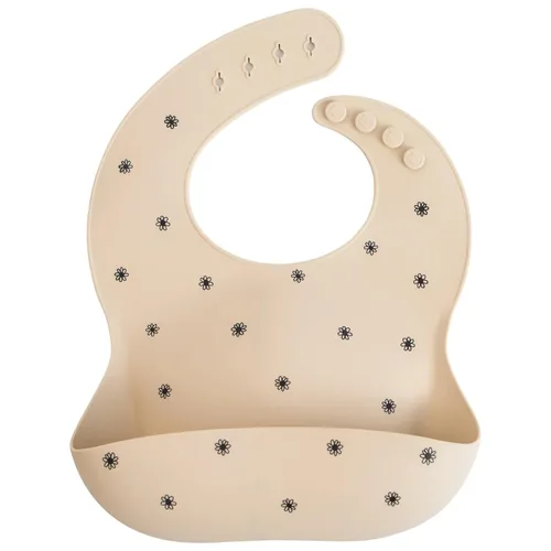 Miniatura 4 de Mushie - Babero de silicona para bebé, ajustable y resistente al agua (margarita negra)