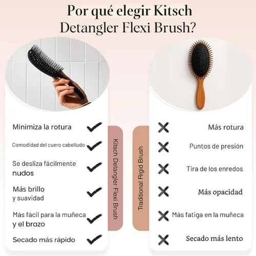 Miniatura 3 de Kitsch Cepillo desenredante para cabello Flexi Flow para mujeres, hombres y niños Cepillos desenredantes para cabello rizado con marco flexible