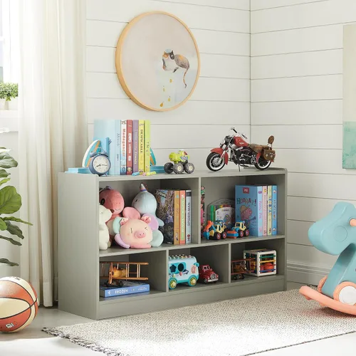 Miniatura 6 de Organizadores y almacenamiento de juguetes, estantería infantil de 5 secciones para organizar libros, juguetes, armario de almacenamiento de madera