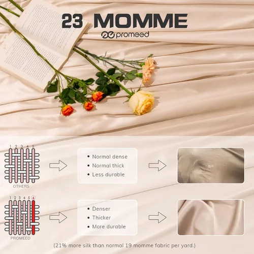 Miniatura 3 de PROMEED Sábana bajera ajustable de seda de 0.906 in, tamaño Queen, 100% seda de morera 100% momme de 3ª generación 23 con bolsillo profundo de 16