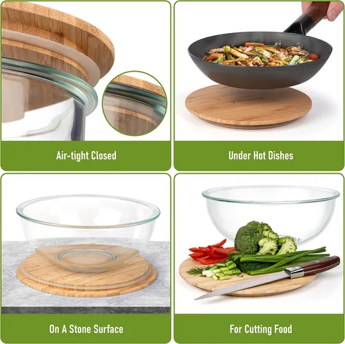 Miniatura 3 de Juego apilable de 5 cuencos de vidrio anidados para ahorrar espacio con tapas de bambú para preparación de alimentos, almacenamiento, horneado