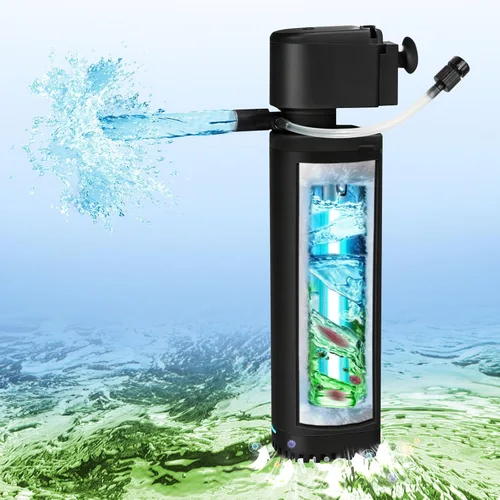 Miniatura 8 de Filtro Pequeño para Estanque de 75-300 Galones, Filtro de Acuario U-V Máquina Limpieza Verde Sumergible Bomba Potente Filtro de Cartucho 600GPH